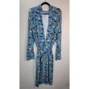 MeUndies Halloween Robe N/L Blue Spooky‎ Print MicroModal Belted Lounge Robe